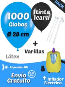1000 Globos Látex Pastel de 28 cm + 1000 Varillas + Inflador Eléctrico | Pack Económico