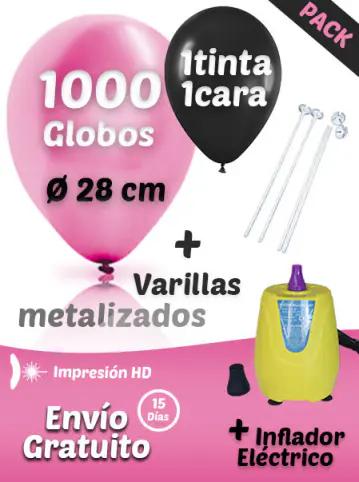 1000 Globos Personalizados Metalizados + 1000 Varillas + Inflador Eléctrico Pack Metalizado