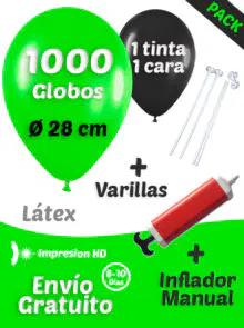 1000 Globos Látex Pastel de 28 cm + 1000 Varillas + Inflador Manual