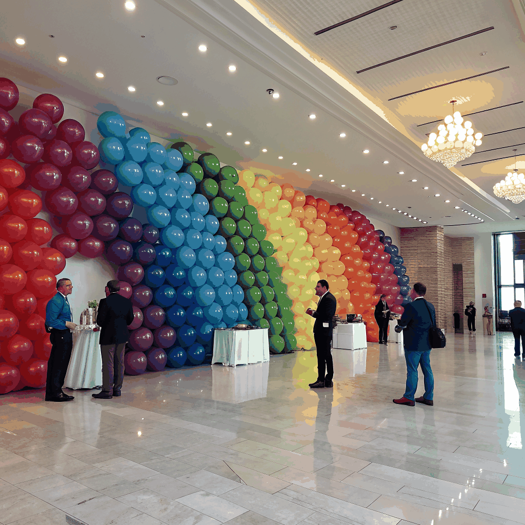 Photocall y columnas corporativas de globos a medida para empresas en Madrid