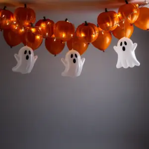 Guirnalda de calabazas y fantasmas con luces LED