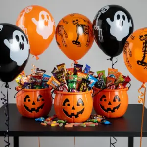 Candy bar Halloween con cubos de calabaza
