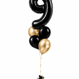 Ramillete de globos de helio con número 9 negro, estilo Orquídea negra