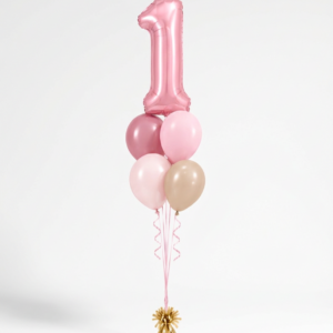 Ramillete de globos de helio con número 1 rosa