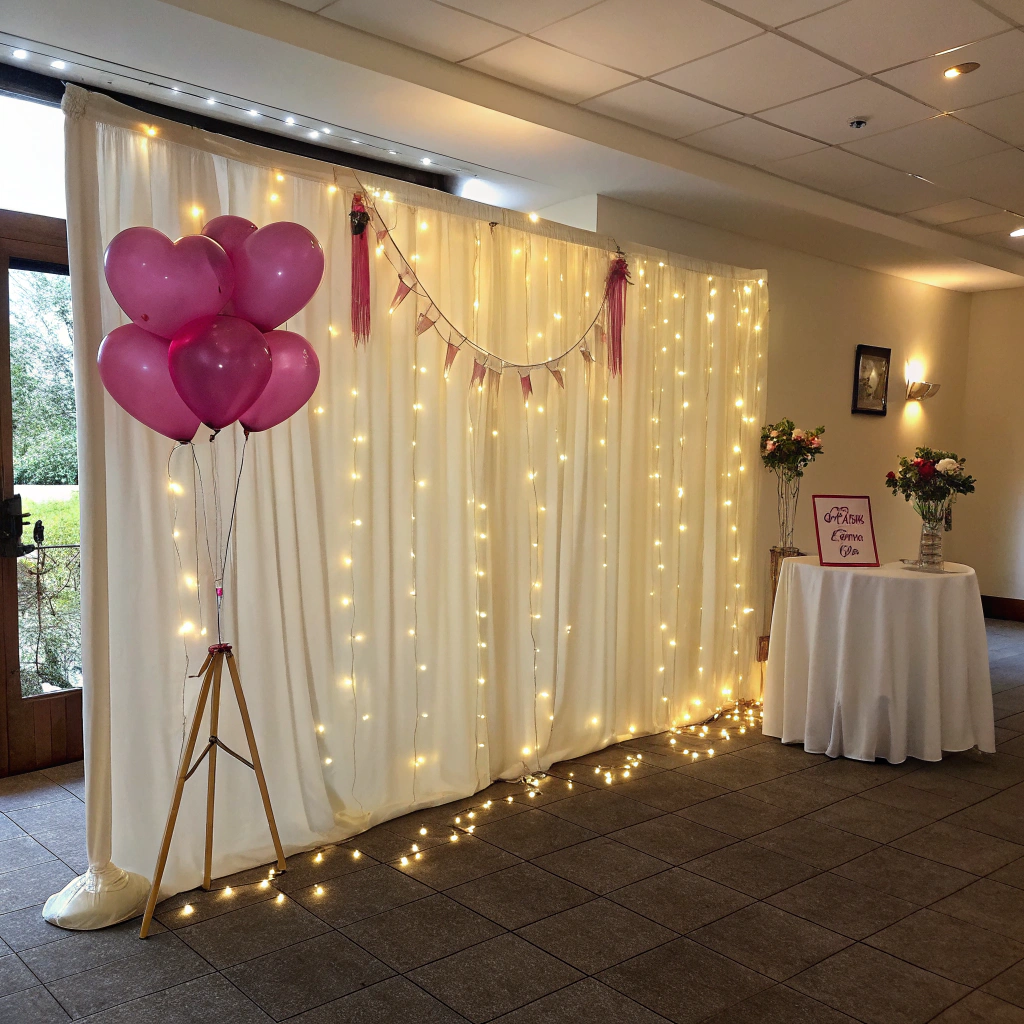 Fondo fotográfico con guirnalda de globos en tonos pasteles y rosas