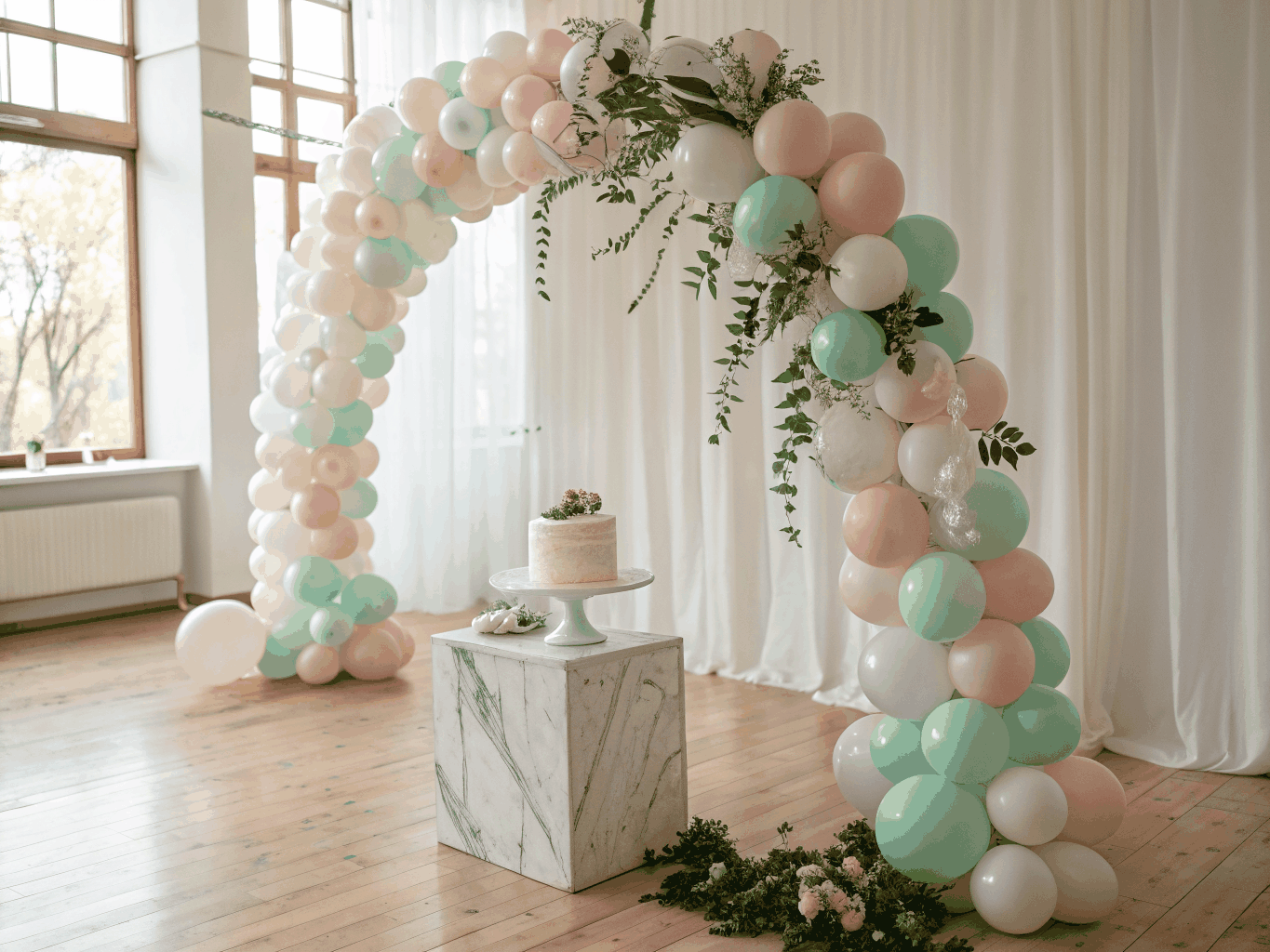 Decoración de fiesta privada con globos en ático de Madrid